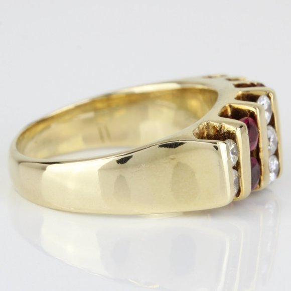 Vintage 14K Yellow Gold Diamond & Ruby Wedding Anniversary Cocktail Band Ring - Picture 4 of 6